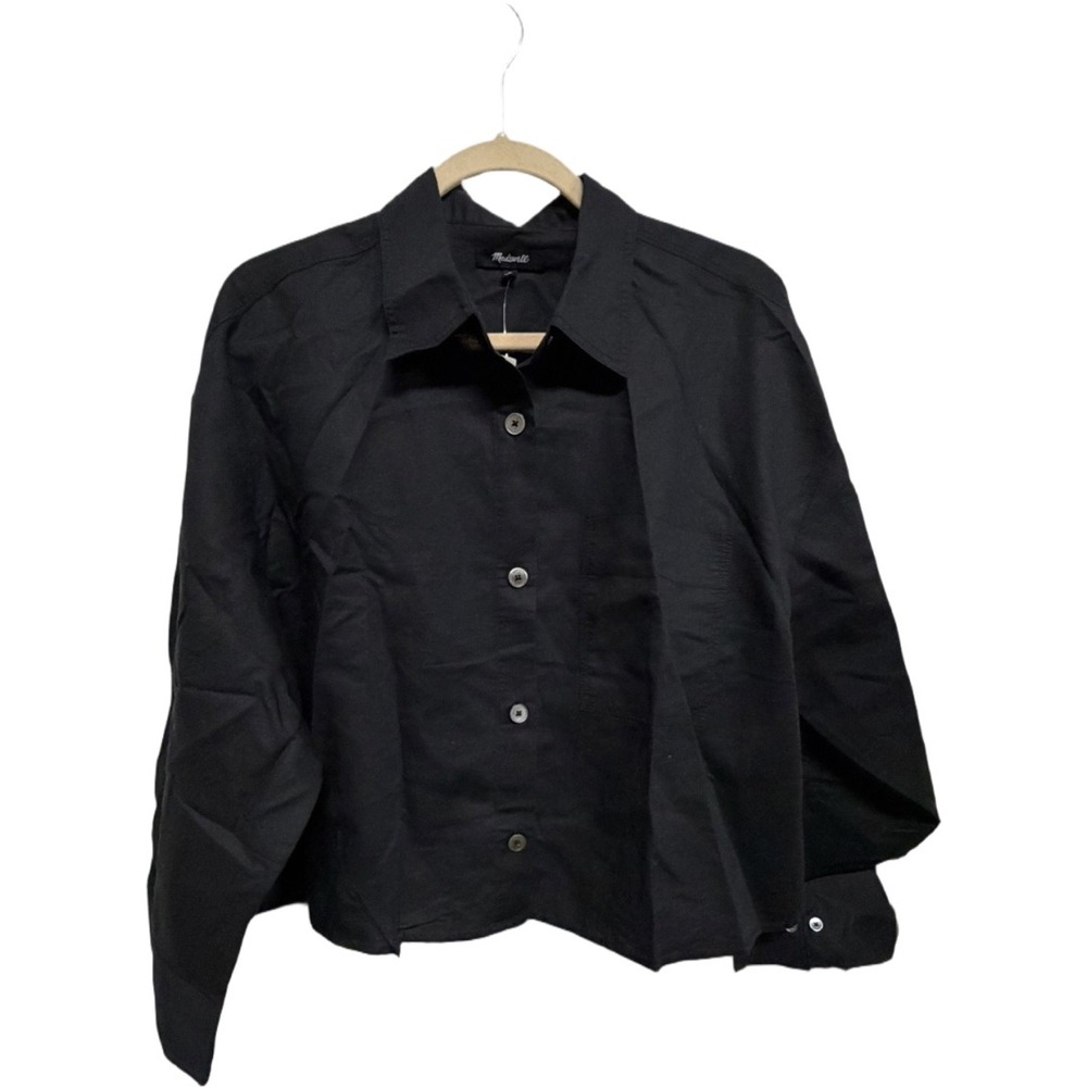 Madewell Straight-Hem Shirt in Linen-Cotton Blend Black Large NZ468 Button Up - Picture 2 of 8